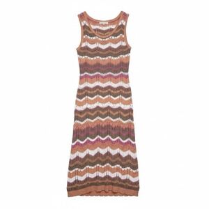 Ultra Flirt Medium Crochet Dress Chevron Pattern Peach Pink White Brown Stretchy